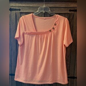 SHEIN Coral Button-Accent Short Sleeve Top